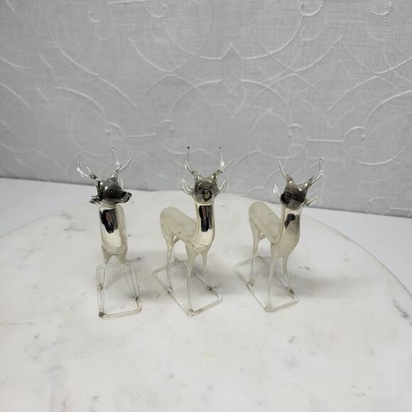 VTG Bimini Reindeer 4.5” Silver Gray Mercury Glass Set of 3 Germany Delicate - Picture 10 of 16